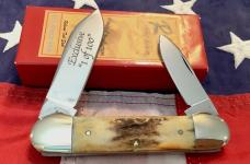 One of 100 Exclusive -Robeson Pocket Eze (by Queen) Canoe w/ Super Stag Handles -NOS in orig box