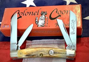One of 200 Colonel Coon by Queen Medium Congress Knife w Super Stag Handles -NOS