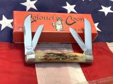 One of 200, Colonel Coon (by Queen) Medium Congress Knife w/ Super Stag Handles -NOS