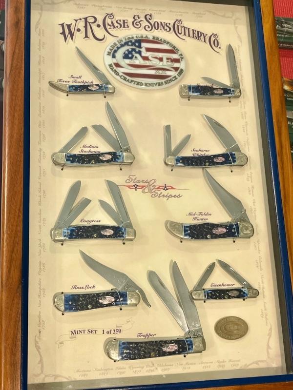 Case xx Mint Set, 1 of 250, STARS AND STRIPES Series Set w/ Great Blue Bone Handles +USA Flag Shield