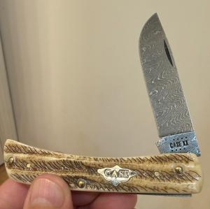 Case XX USA 2023 Vintage Bone Damascus 77461 Sod Buster Jr Pocket Knife