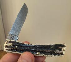 Case XX USA 2023 Vintage Bone Damascus 77461 Sod Buster Jr Pocket Knife