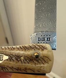 Case XX USA 2023 Vintage Bone Damascus 77461 Sod Buster Jr Pocket Knife