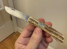 Case XX USA 2023 Vintage Bone Damascus 77461 Sod Buster Jr Pocket Knife