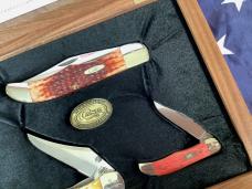 Case xx, 3 Knife set, Tiny Hunter, Mid Folder And Folding Hunter w/ Bone handles -NOS