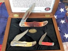 Case xx, 3 Knife set, Tiny Hunter, Mid Folder And Folding Hunter w/ Bone handles -NOS
