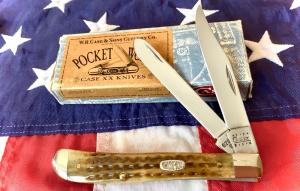 Case xx 2000 Slimline Trapper Mdl 62048 SS w Fantastic Green Bone Handles -NOS