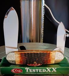 2008 Case XX Elephant Toe Engraved Bolsters Case Classics 6250 #130 of 200 Brown Rodgers Bone