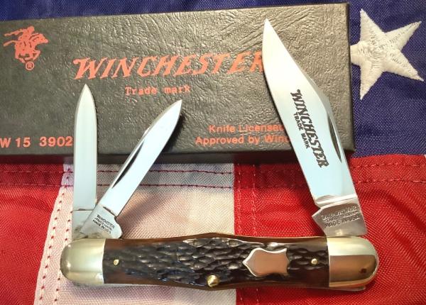 1990 Winchester Balllon Whittler (Mdl# 3902) w/ Nice Brown Bone Handles. -NOS in Orig Box 1990 Winchester Balllon Whittler (Mdl# 3902) w/ Nice Brown Bone Handles. -NOS in Orig Box