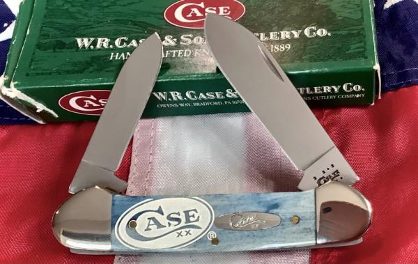 Case xx 2011 Canoe (Mdl# 62131 SS) w/ Beautiful Blue Bone Handles +White case xx -NOS Case xx 2011 Canoe (Mdl# 62131 SS) w/ Beautiful Blue Bone Handles +White case xx -NOS