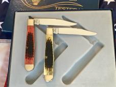 Case xx Cheetah Set (Mdl# 6111 1/2 SS) w/ Red & Green Bone Handles -NOS in Orig box