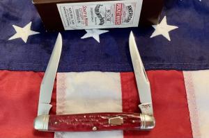 One of 100, 2006 Schatt & Morgan Lg Muskrat Knife w/ Nice Burgendy Bone Handles -NOSin orig box