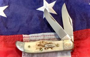 Case xx 2001 Tiny Hunter Mdl THV62165 SS w Vintage Bone Handles  Scrolled Bolsters -NOS