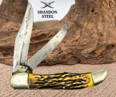 KABAR 1184 Stag FOLDING HUNTER JACK KNIFE USA 2 BLADE POCKET KNIFE (194)