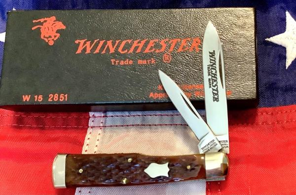 1988 Winchester Gunstock Knife (Mdl# 2851) w/ Nice Brown bone handles Handles -.NOS in orig box