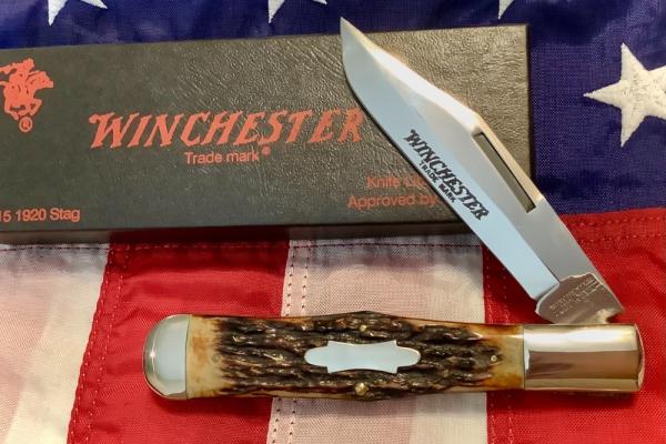 1994 Winchester xLarge Folding Hunter (Mdl# 1920 S) w/ Super Gnarly Slab Stag Handles -NOS orig box 1994 Winchester xLarge Folding Hunter (Mdl# 1920 S) w/ Super Gnarly Slab Stag Handles -NOS orig box