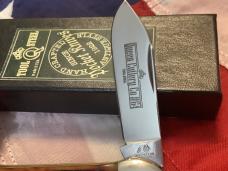 Queen Canoe Knife w/ Amber Carved Stag Bone Handles (Mdl# 64 ACSB) -NOS in orig box & Minty 