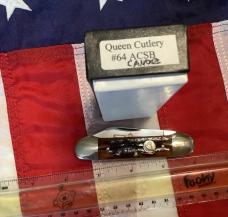 Queen Canoe Knife w/ Amber Carved Stag Bone Handles (Mdl# 64 ACSB) -NOS in orig box & Minty 
