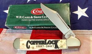 Case xx 2007 CopperLock Mdl 61549L SS w Carmel Appaloosa looking Bone Handles -NOS