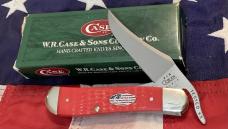 Case xx 2002 Russlock (Mdl# 61953L SS) w/ Super Fire Engine Red Derlin Handles +USA Shield -NOS
