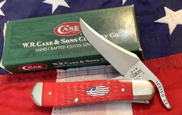 Case xx 2002 Russlock (Mdl# 61953L SS) w/ Super Fire Engine Red Derlin Handles +USA Shield -NOS