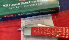 Case xx 2002 Russlock (Mdl# 61953L SS) w/ Super Fire Engine Red Derlin Handles +USA Shield -NOS