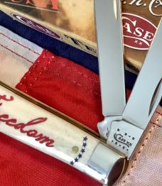 Case xx 2011 Medium Trapper (Mdl# 6207 SS) w/ Natural Bone Handles w/ Red Text Freedom And Stars