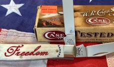 Case xx 2011 Medium Trapper (Mdl# 6207 SS) w/ Natural Bone Handles w/ Red Text Freedom And Stars