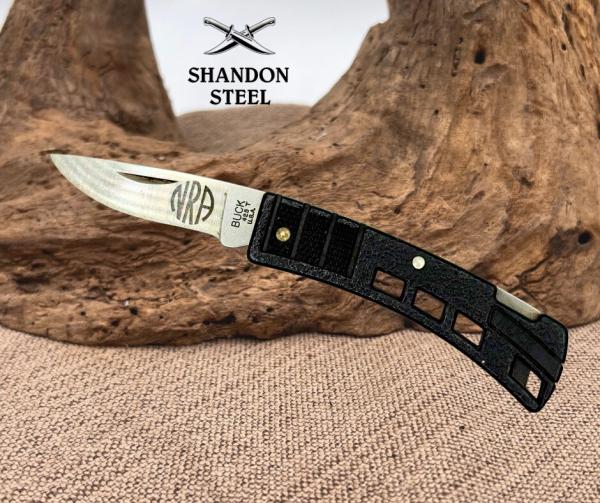 BUCK 425 USA MiniBuck Folding Pocket Knife Lockback Plain Blade Black Handle -34