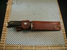 SCHRADE 498 USA VINTAGE CARBON STEEL CUSTOM "BENCH MADE" 49'R GOLD RUSH COMMEMORATIVE KNIFE & SHEATH