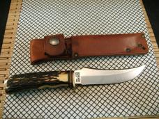 SCHRADE 498 USA VINTAGE CARBON STEEL CUSTOM "BENCH MADE" 49'R GOLD RUSH COMMEMORATIVE KNIFE & SHEATH