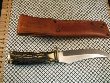 SCHRADE 498 USA VINTAGE CARBON STEEL CUSTOM "BENCH MADE" 49'R GOLD RUSH COMMEMORATIVE KNIFE & SHEATH