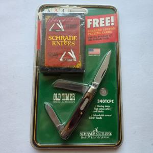Vintage 1995 Schrade USA 34OTCPC Old Timer Stockman Knife Free Playing Cards NIP