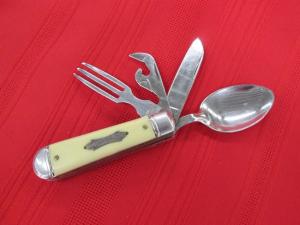 RARE COLONIAL USA White Camp SPORT PAL Hobo Knife Fork Spoon Can Opener