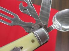 RARE COLONIAL USA White Camp SPORT PAL Hobo Knife Fork Spoon Can Opener