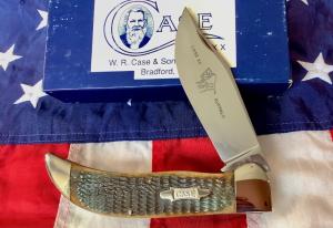 Case Classic PROTOTYPE Large Clasp Knife w Green Moss Bone Handles Rare Bulldog Blade Etch