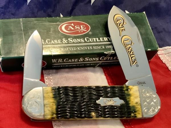 Case xx Elephants Toe Knife w/ Olive Green Bone Handles +Case Classic Blace Etch & Scrolled Bolsters Case xx Elephants Toe Knife w/ Olive Green Bone Handles +Case Classic Blace Etch & Scrolled Bolsters