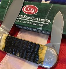 Case xx Elephants Toe Knife w/ Olive Green Bone Handles +Case Classic Blace Etch & Scrolled Bolsters