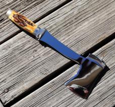 Unused Case's Tested XX Interchangeable hatchet, knife with stag handle & hand tooled sheath1935-40