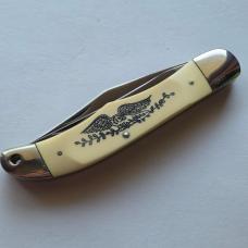 Vintage 1976 Schrade USA 260SC Scrimshaw American Eagle Folding Hunter Knife CIB