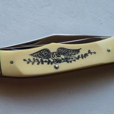 Vintage 1976 Schrade USA 260SC Scrimshaw American Eagle Folding Hunter Knife CIB