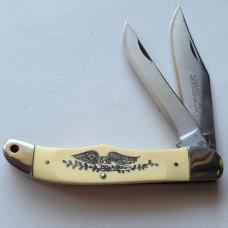 Vintage 1976 Schrade USA 260SC Scrimshaw American Eagle Folding Hunter Knife CIB