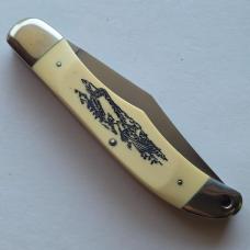 Vintage 1976 Schrade USA 260SC Scrimshaw American Eagle Folding Hunter Knife CIB