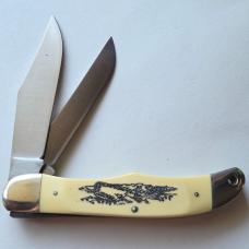 Vintage 1976 Schrade USA 260SC Scrimshaw American Eagle Folding Hunter Knife CIB