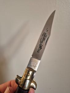 Rare 5" Genuine Edge Knives Bratt VT Italy Edge Co. Bolster Release Stiletto Knife