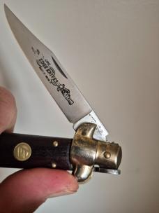 Rare 5" Genuine Edge Knives Bratt VT Italy Edge Co. Bolster Release Stiletto Knife