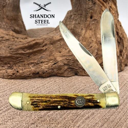 COLT CT0109 GENUINE STAG 2 Blade Trapper Traditional Folding Pocket Knife (102)