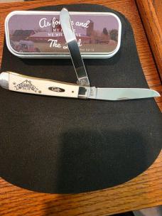 Case Religious Natural Bone Tru-Sharp Steel Trapper Commemorative Tin