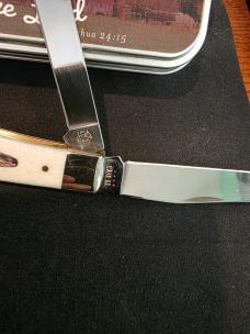 Case Religious Natural Bone Tru-Sharp Steel Trapper Commemorative Tin