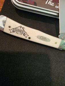 Case Religious Natural Bone Tru-Sharp Steel Trapper Commemorative Tin